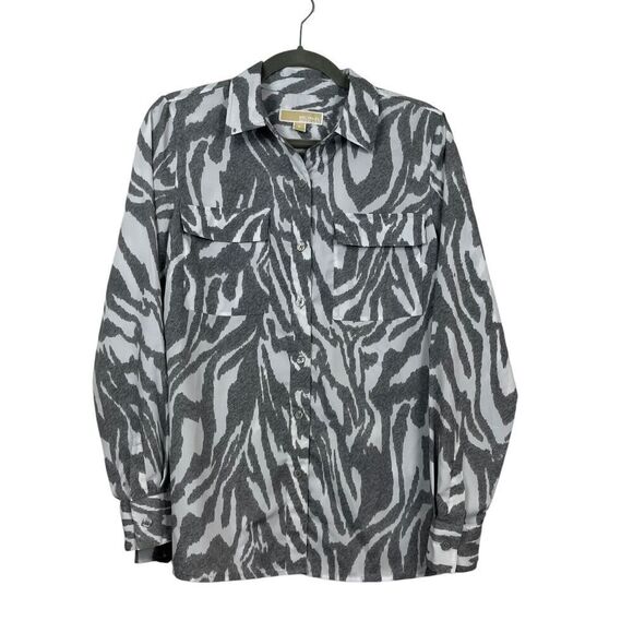 Michael Kors Tops - Michael Kors Top Womens Medium Gray White Tiger Print Button Down Mob Wife Y2K